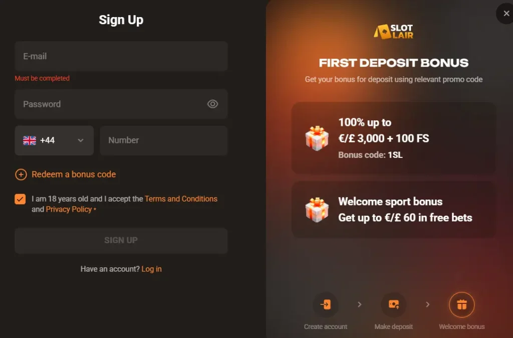 slotlair sign up
